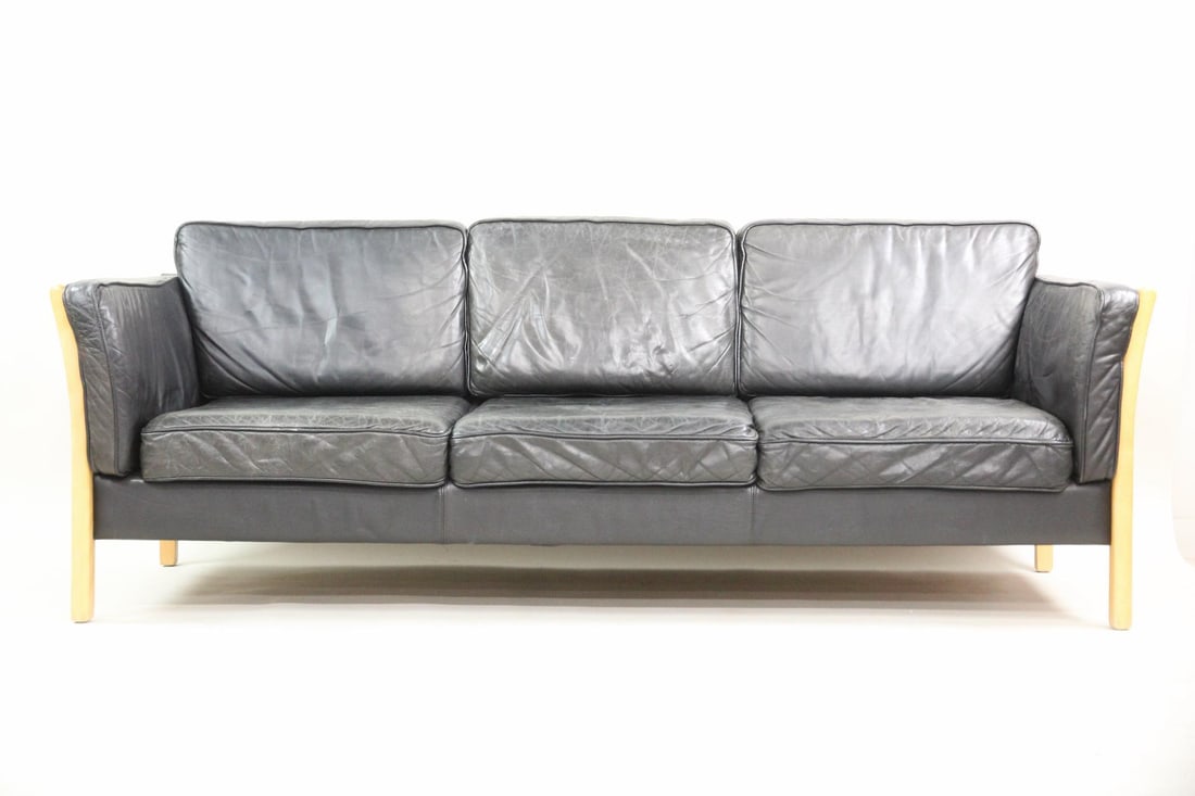 Danish Modern Black Leather Sofa (1 of 15)