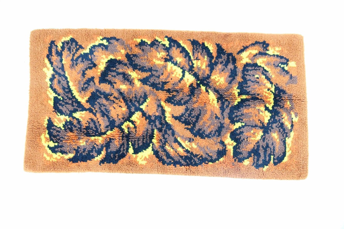 Danish Modern Orange Fern Leaf Design Shag Rug (1 of 7)
