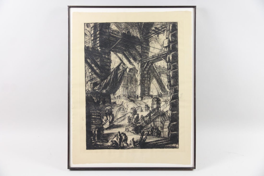 Giovanni Battista Piranesi Architectural Etching "The Staircase with Trophies": Giovanni Battista Piranesi Carceri d'invenzione (Imaginary Prisons) Etching "The Staircase with Trophies ". Etching titled The Staircase with Trophies from the series Carceri d'invenzione (Imaginary P