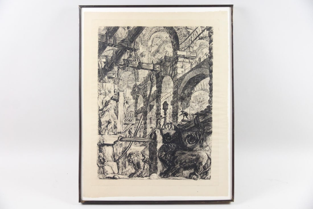Giovanni Battista Piranesi Architectural Etching, "The Lion Bas-Reliefs": Giovanni Battista Piranesi Etching, The Lion Bas-Reliefs. Etching titled The Lion Bas-Reliefs from the series Carceri d'invenzione (Imaginary Prisons), created by the Italian artist Giovanni Battista