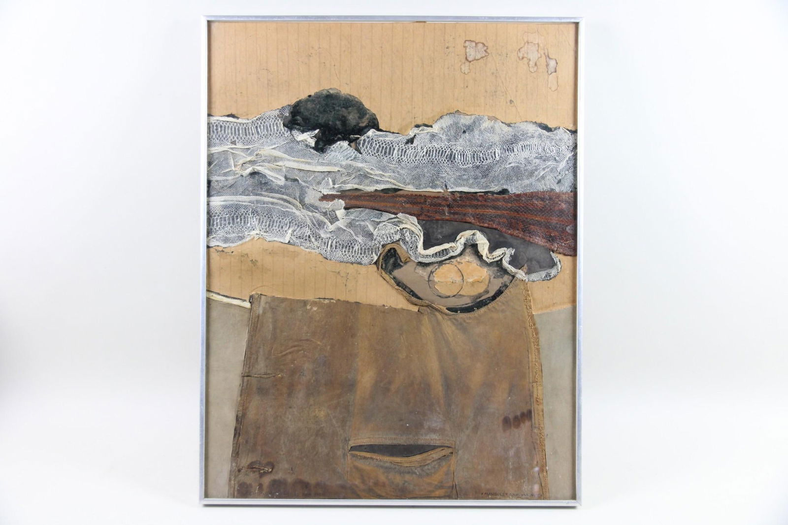 Horst Kalinowski Mixed Media Collage "Mausolee Pour Une Mue" 1965: Horst Kalinowski Abstract Mixed Media Collage "Mausolee Pour Une Mue". Collage made of leather, snakeskin, lizard skin, acrylic and paper on board. Titled lower right Mausolee Pour Une Mue (Mausoleum