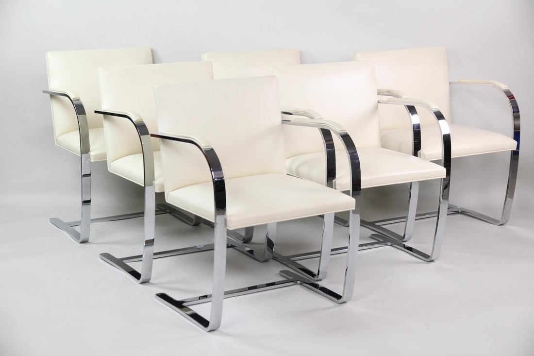 Set of 6 'Brno' Flat-Bar Chairs, Cream by Mies van der Rohe for Knoll (1 of 20)
