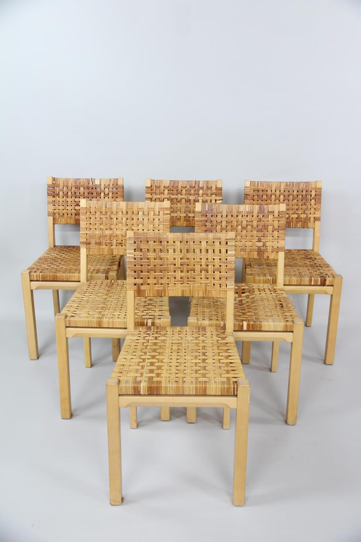 Set of 6 Rattan Dining Chairs, Model 615 by Aino Aalto (1 of 16)