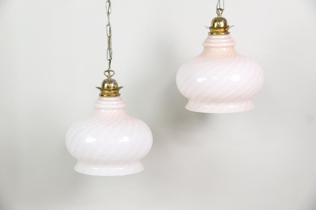 Pair of F. Fabbian Murano Pink Swirl Glass Hanging Lamps, 2 of 4 (1 of 13)