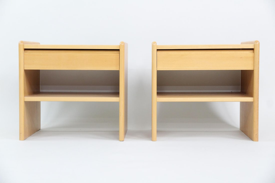 Pair of Danish Blonde Wood Nightstands (1 of 10)