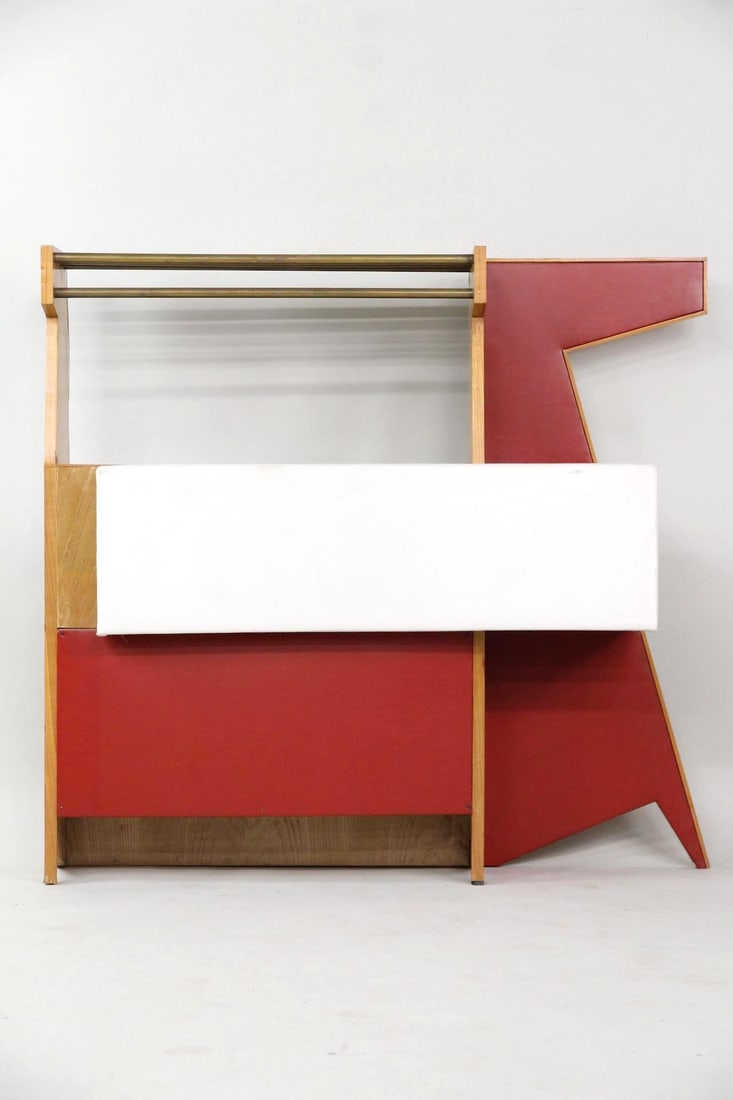 Geometric Wood & Vinyl Headboard, Storage with Brass Rack (1 of 12)
