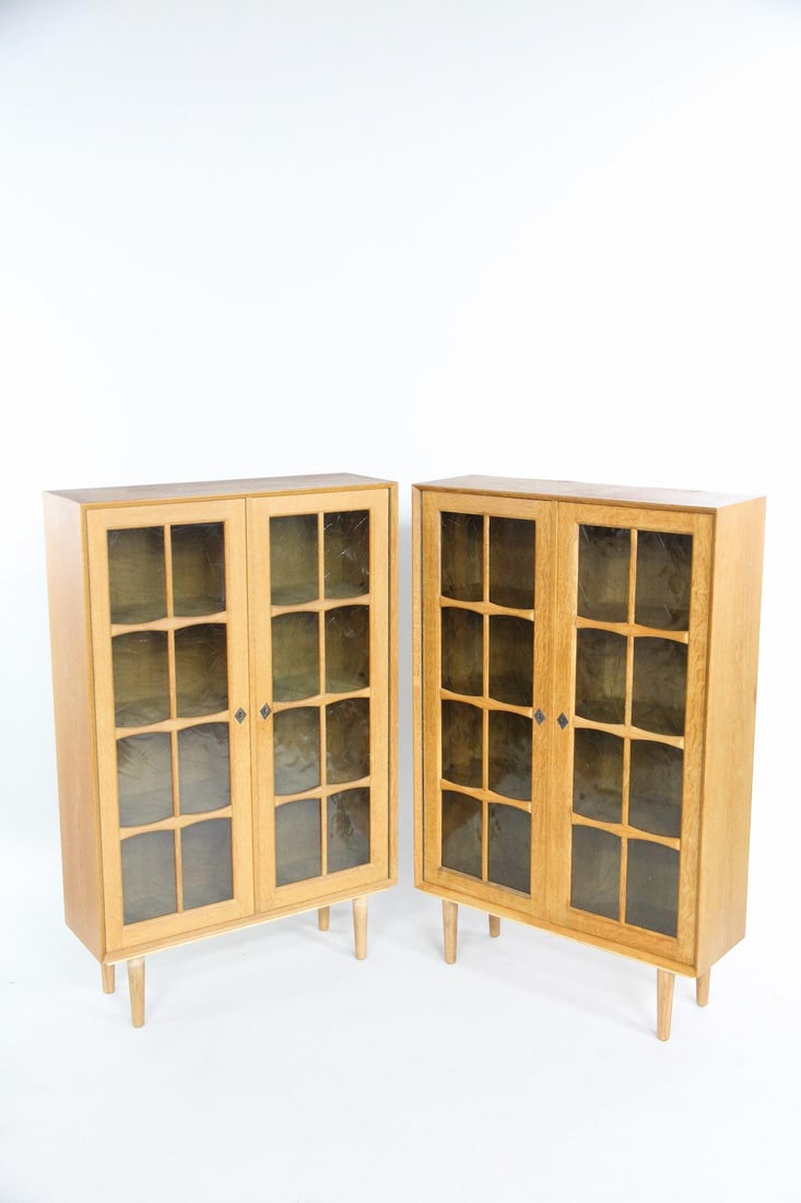 Pair of Danish Oak Glass Door Cabinets (1 of 12)