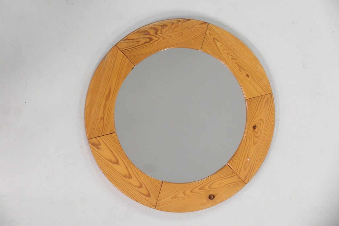 Danish Modern Round Pine Mirror - 3