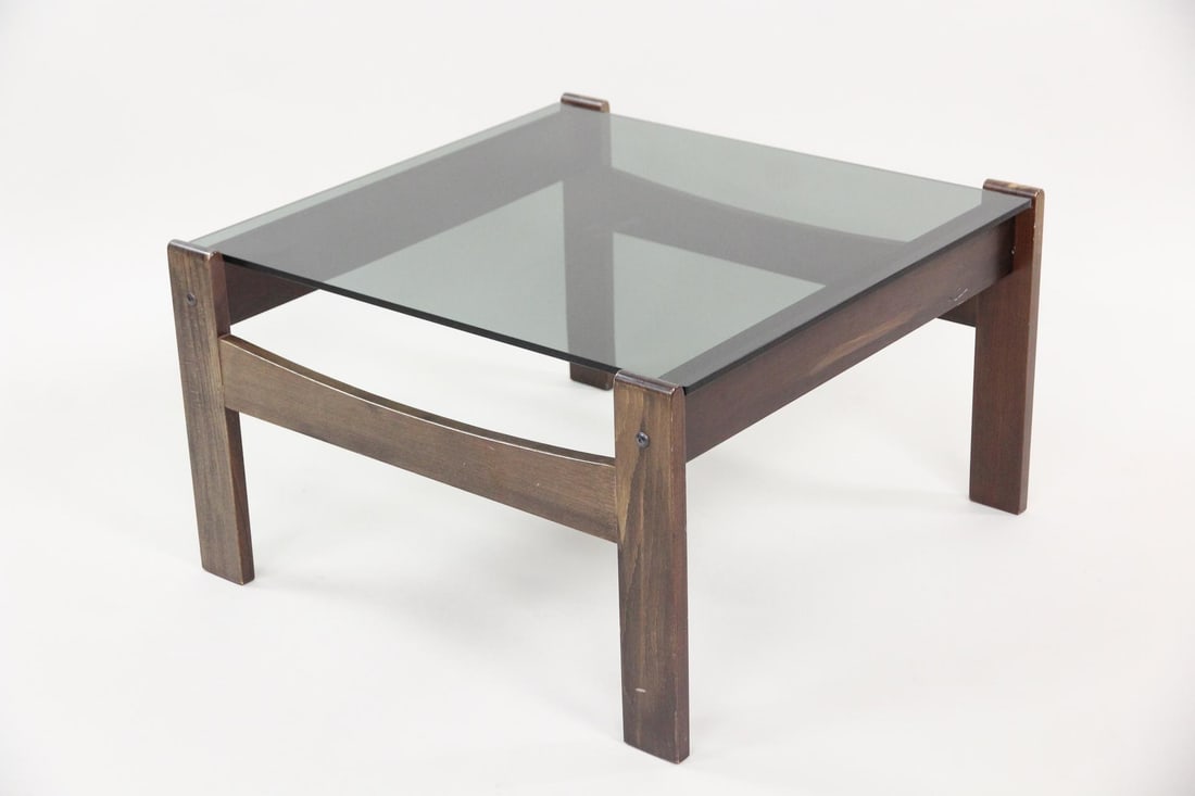 Scandinavian Modern Smoked Glass & Wood Side Table (1 of 7)