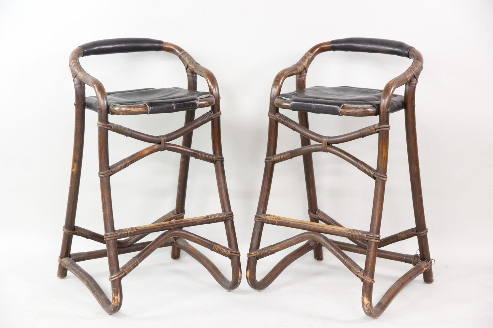 Pair of Horsnaes Leather & Bamboo Bar Stools (1 of 13)