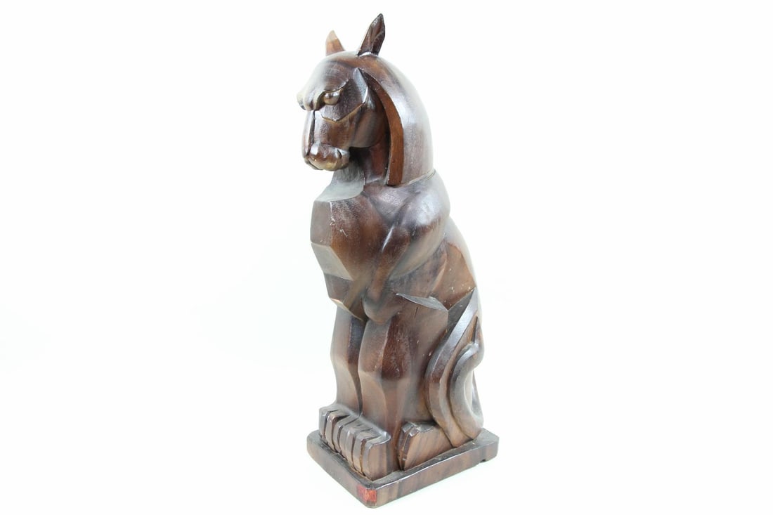 Art Deco Carved Wood Lion Sculpture (1 of 9)