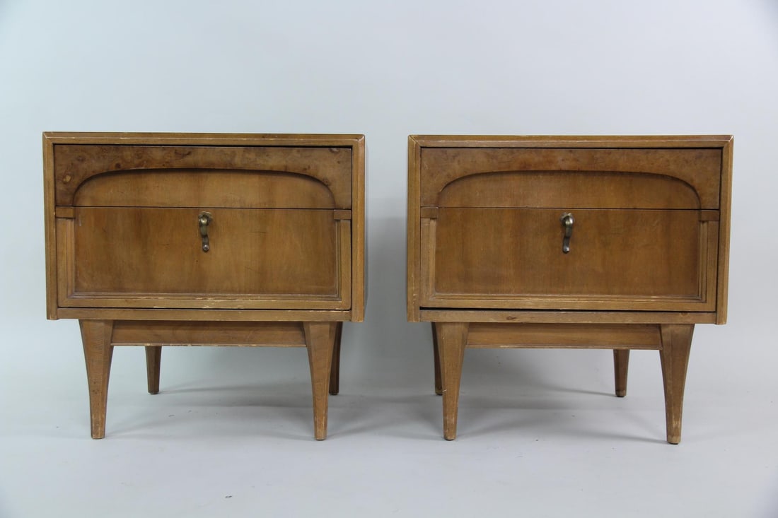 Pair of American of Martinsville Nightstands with Burl Wood Trim (1 of 13)