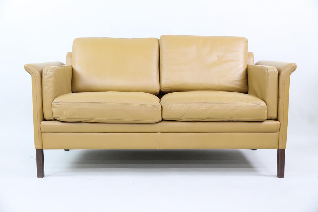 Danish Modern Leather Loveseat, Manner of Mogens Hansen (1 of 11)