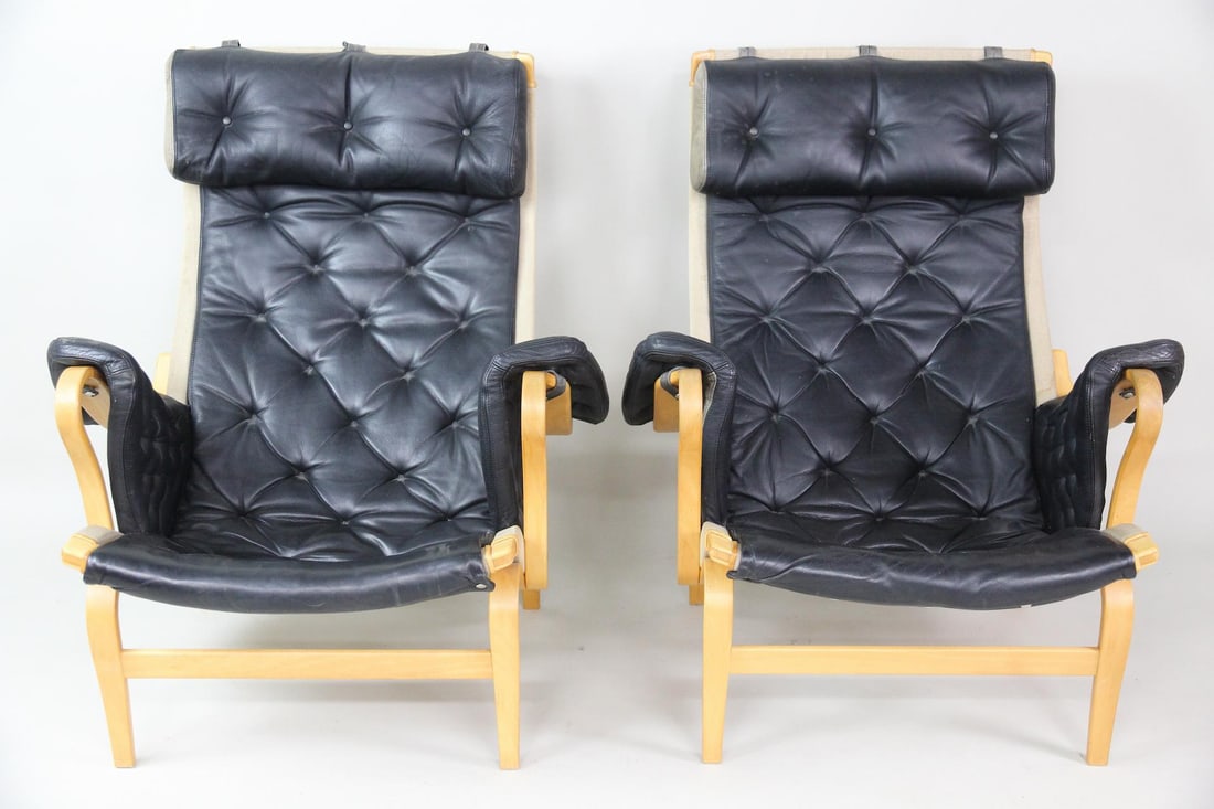 Pair of Black Leather Pernilla Lounge Chairs, Bruno Mathsson for Dux (1 of 18)