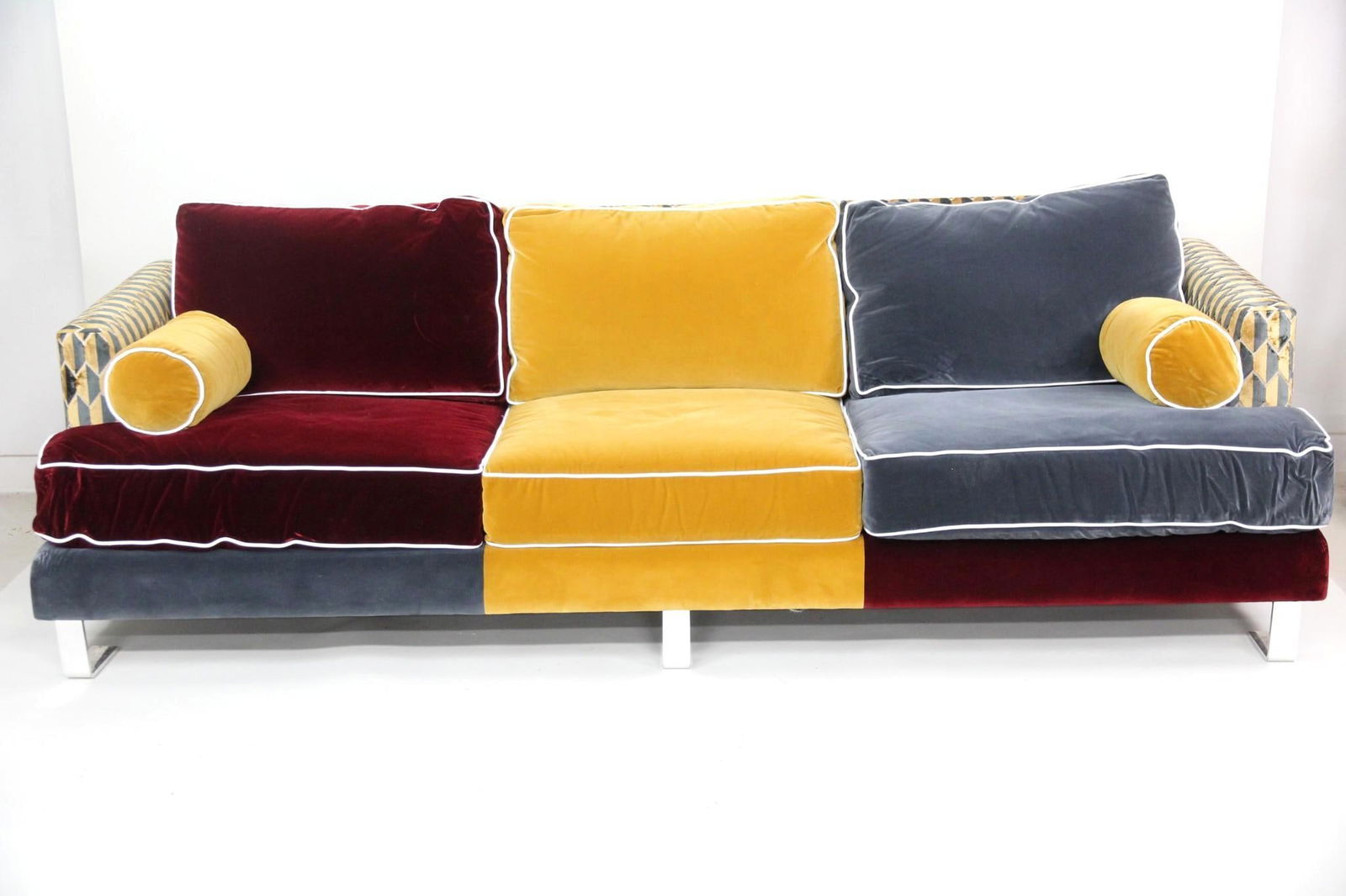 Colorful Velvet & Chrome Sofa, Robert Allen Furniture (1 of 18)