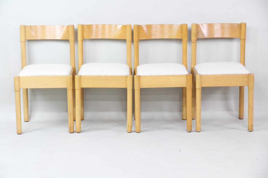 Set of 4 Blonde Wood & Boucle Dining Chairs, GFM (1 of 10)