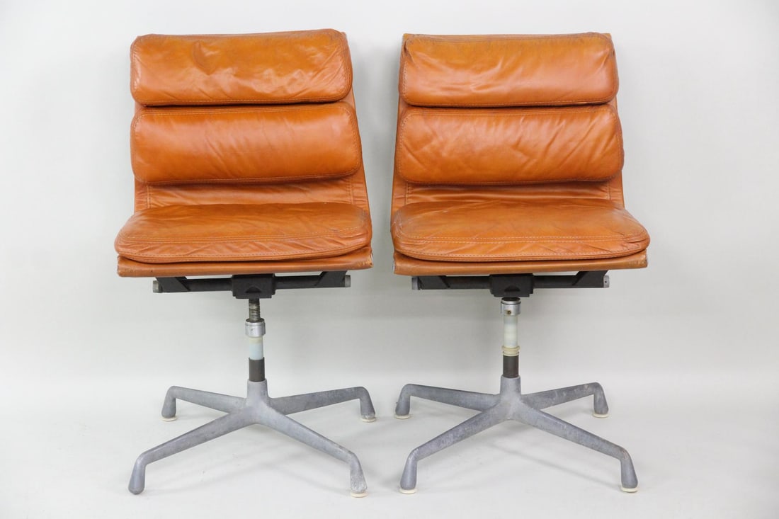 Pair of Eames for Herman Miller Soft Pad Chairs, Cognac Leather, 2 of 2 (1 of 8)