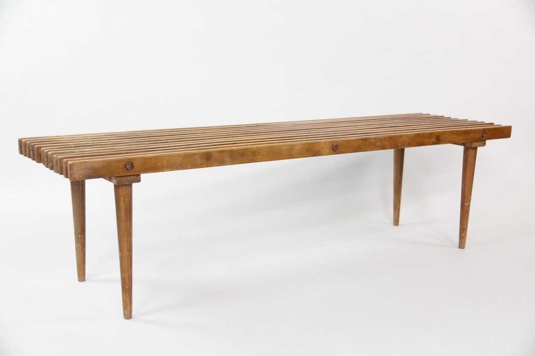Mid-Century Modern Slatted Wooden Bench, Coffee Table (1 of 12)