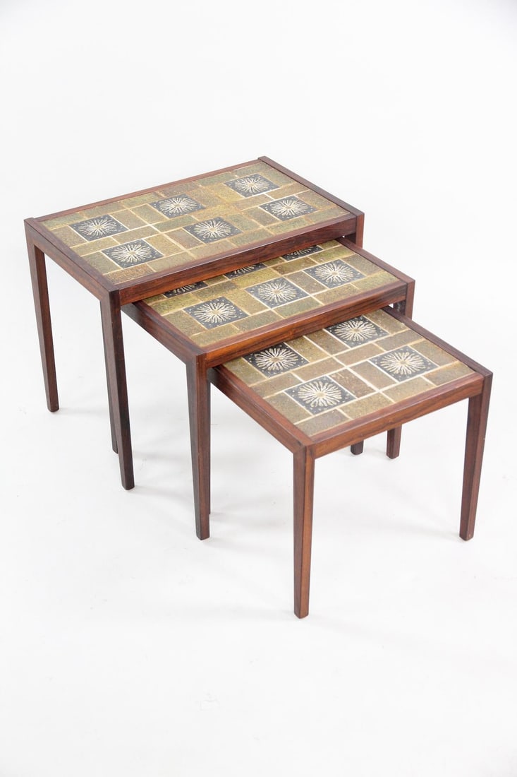 Set of Rosewood Tile Top Nesting Tables, Tue Poulsen (1 of 13)