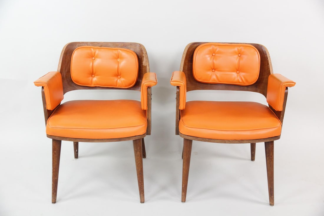 Pair of Orange Upholstered Bentwood Arm Chairs (1 of 20)