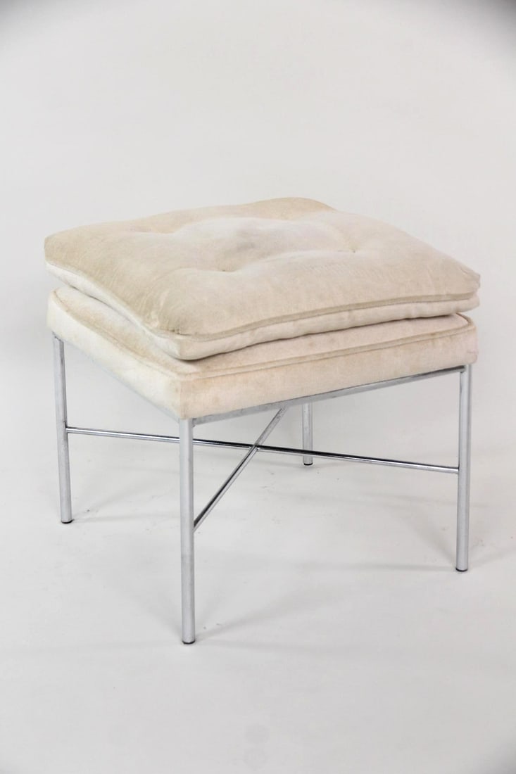 Square Upholstered Ottoman with Chrome X-Base (1 of 8)