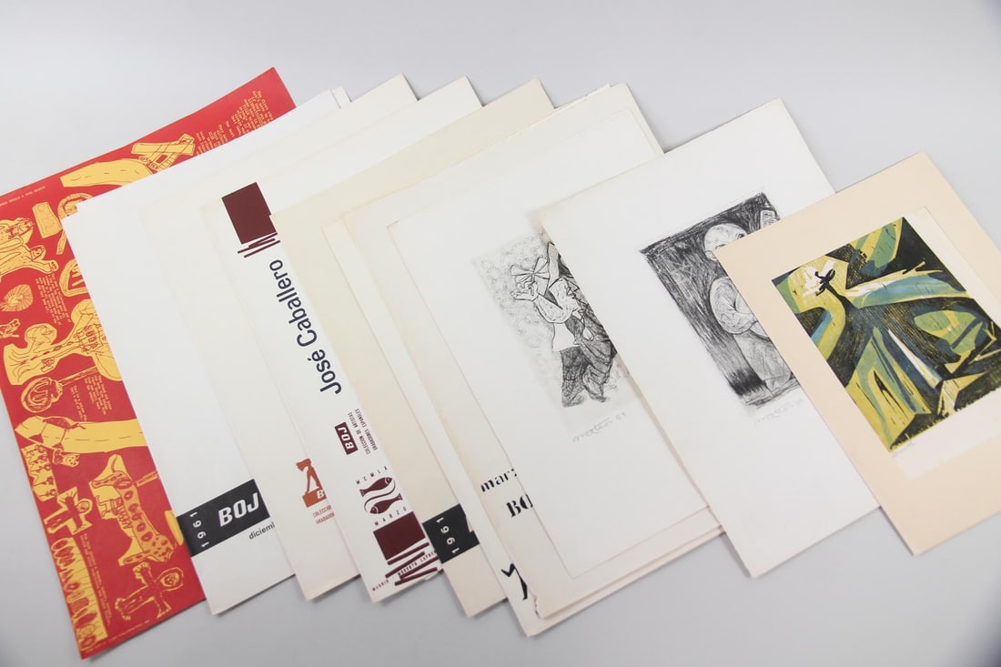 Group of 9 Modernist Prints, Maruja Mallo, Jose Caballero: Group of 9 Modernist Prints, Maruja Mallo, Jose Caballero, Jorge Jose Castillo, Julio Antonio. Lot includes a 1971 lithograph poster titled "KIDS LIBERATION VILLE" printed by Times Change Press, a