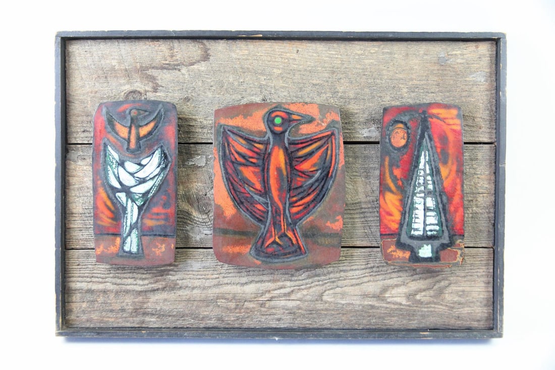 Virginia Dudley Enamel on Copper Triptych Wall Sculpture, "Phoenix" (1 of 11)