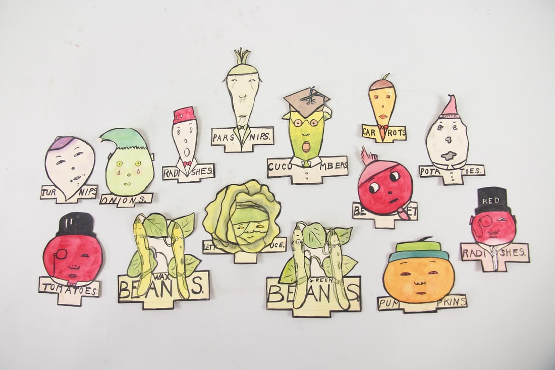 Set of 14 Hand Drawn Anthropomorphic Vegetable Cutouts (1 of 16)