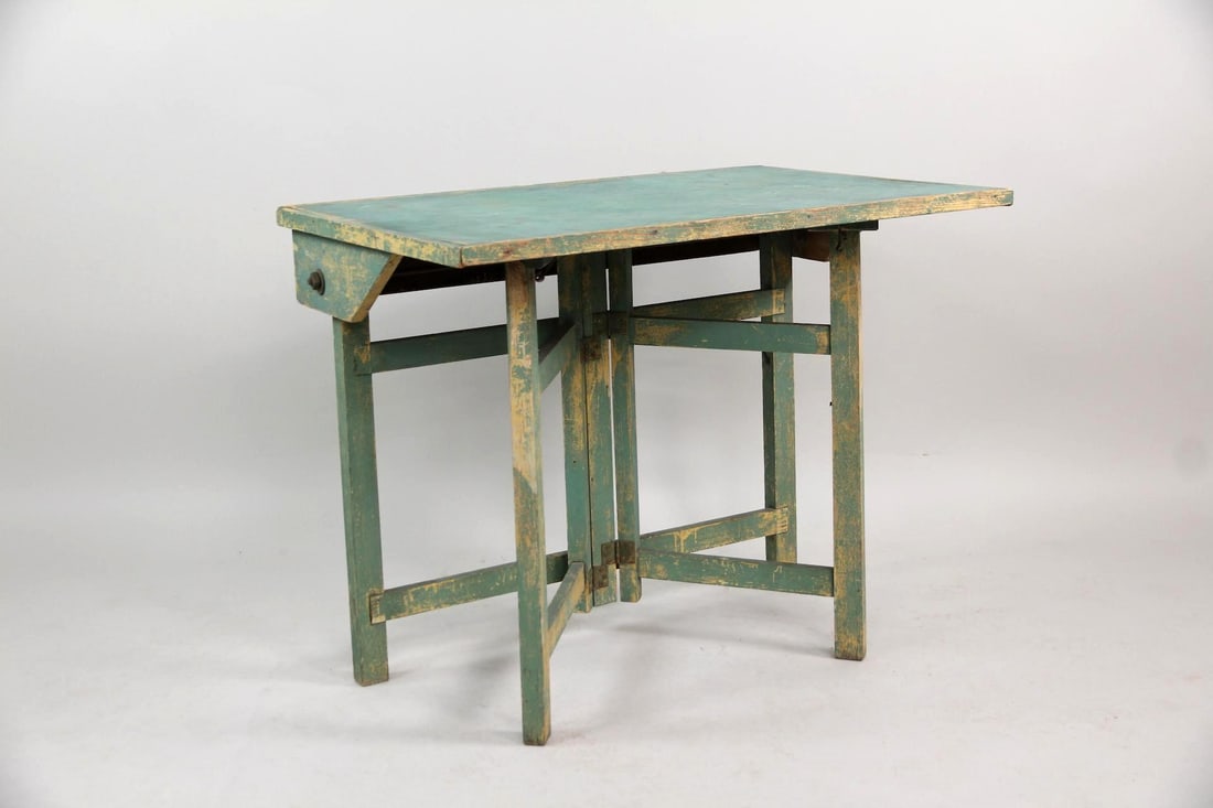 Folding Wooden Gate-Leg Work Table, Green Paint (1 of 15)