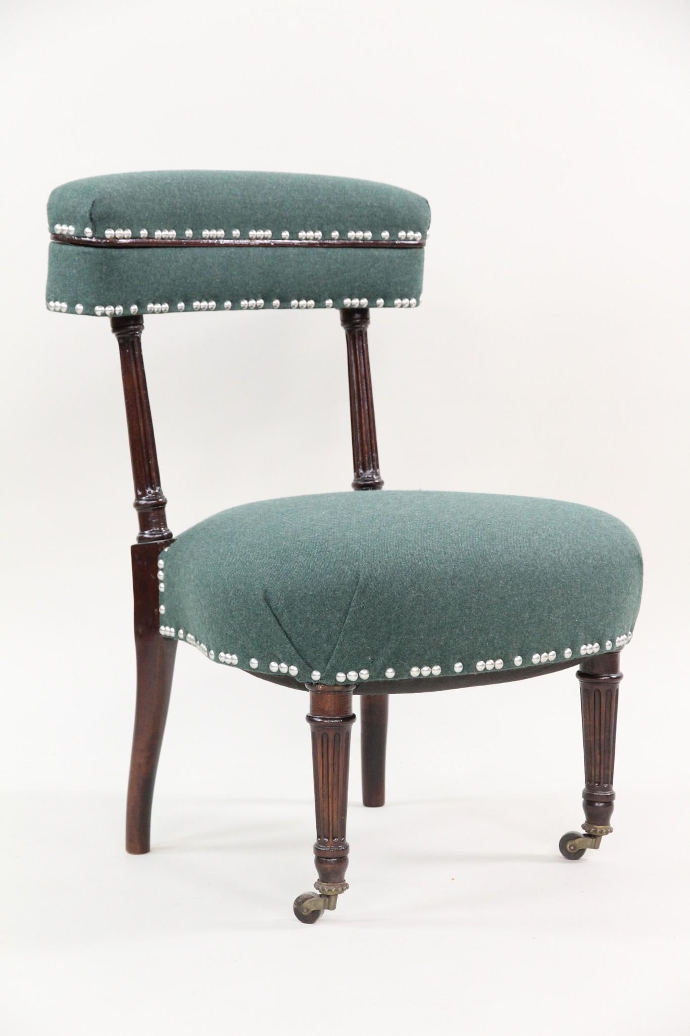 Louis XVI Upholstered Valet Chair with Lift Top Compartment: Louis XVI Upholstered Valet Chair with Lift Top Compartment. Louis Valet chair has been reupholstered ingreen Coraggio Venetian wool/nylon blend fabric and finished with a semi-random polished nickel