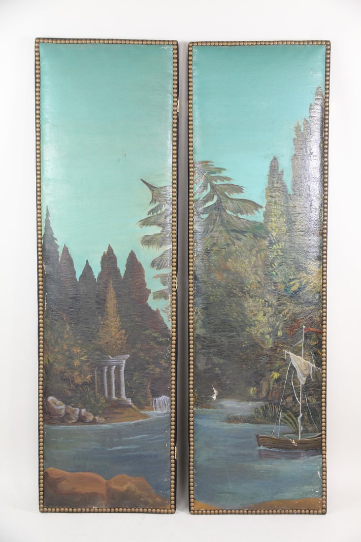 Pair of Neoclassical Painted Canvas Screen Panels (1 of 12)
