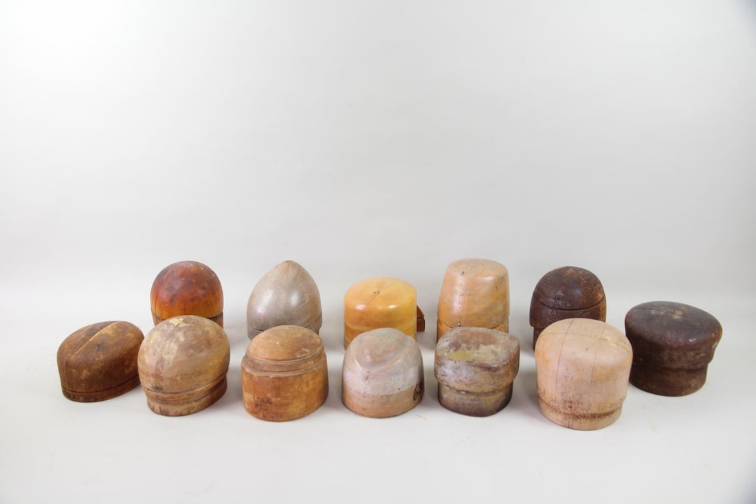 Lot of 12 Wooden Millinery Factory Hat Blocks (1 of 19)