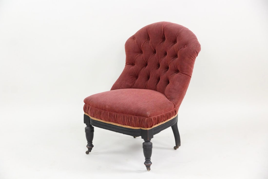 Victorian Tufted Slipper Chair, Dark Red (1 of 11)