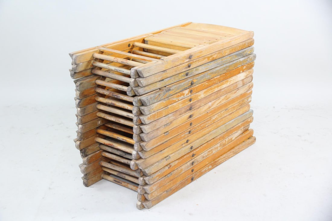 Set of 16 Wood Folding Chairs, Wedding Party, Celebrations: Set of 16 Wood Folding Chairs, Wedding Party, Celebrations. MarkedCelebrations Unlimited as well as Palmer/Snyder stamps. Dimensions are31 in h x 16 in x 18 in d. Seat rise is 17 inches.