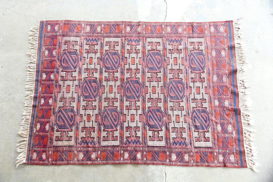 Anatolian Turkish Wool Kilim Rug, Burgundy & Blue (1 of 9)