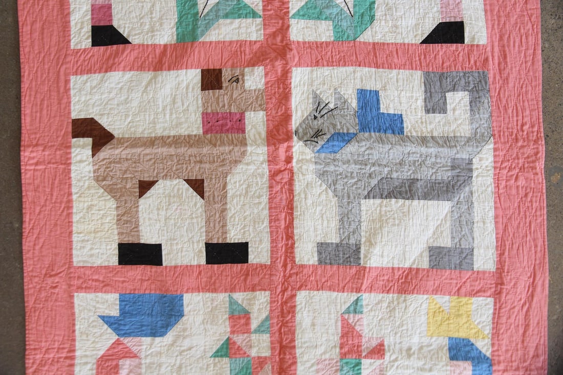 Pictorial Crib Quilt with Animals & Children, 1951 (1 of 8)