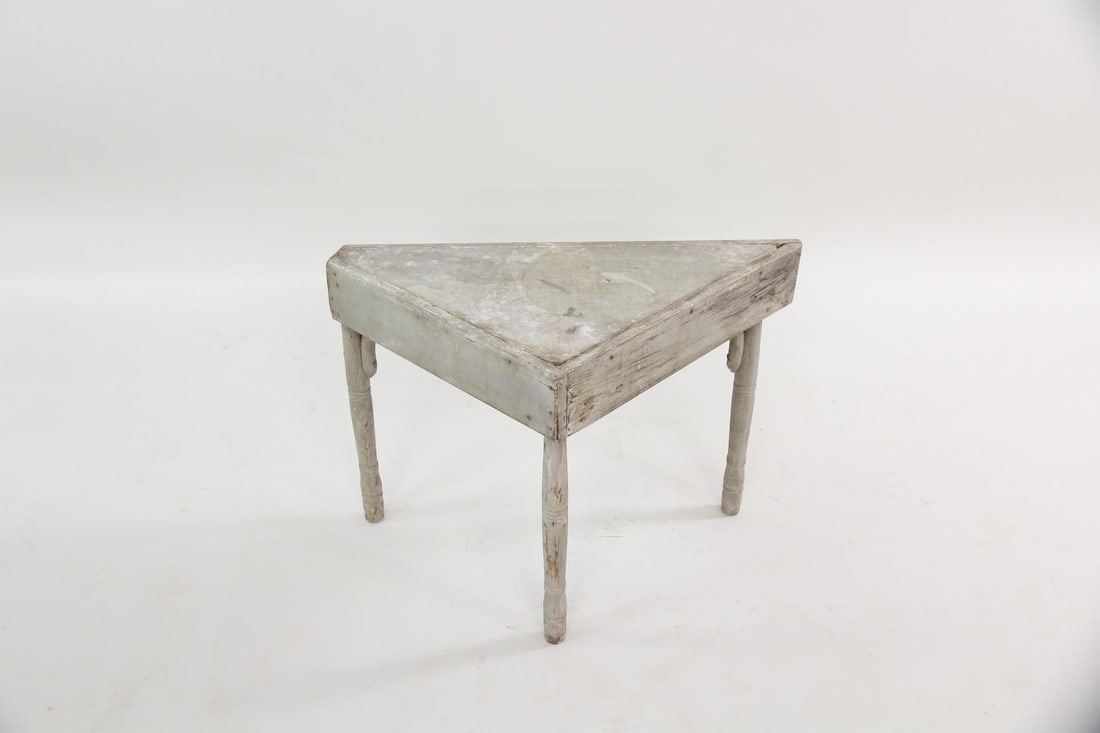 Primitive Triangular Wooden Table, Gray Paint - 4