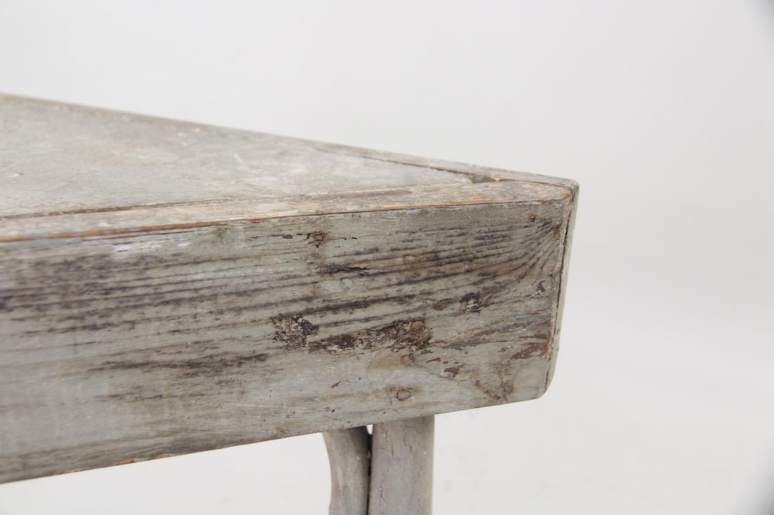 Primitive Triangular Wooden Table, Gray Paint - 7