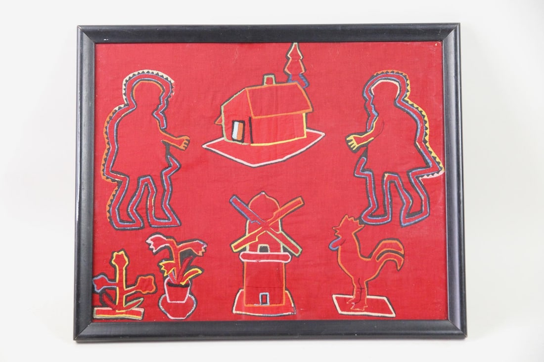 Framed San Blas Panama Mola Textile Panel: Framed San Blas Panama Mola Folk Art Textile Panel.Mola, a traditional, handmade textile panel created by the indigenous San Blas peopleof Panama using a reverse applique technique, where layers of co