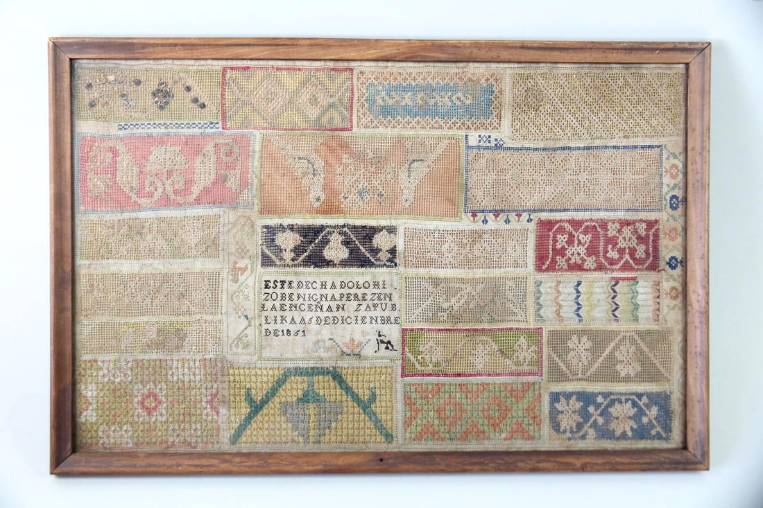 19th c. Colonial Embroidery Sampler, Silk & Linen (1 of 10)