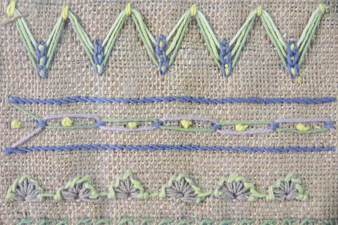 Framed Needlework Embroidery Sampler - 8