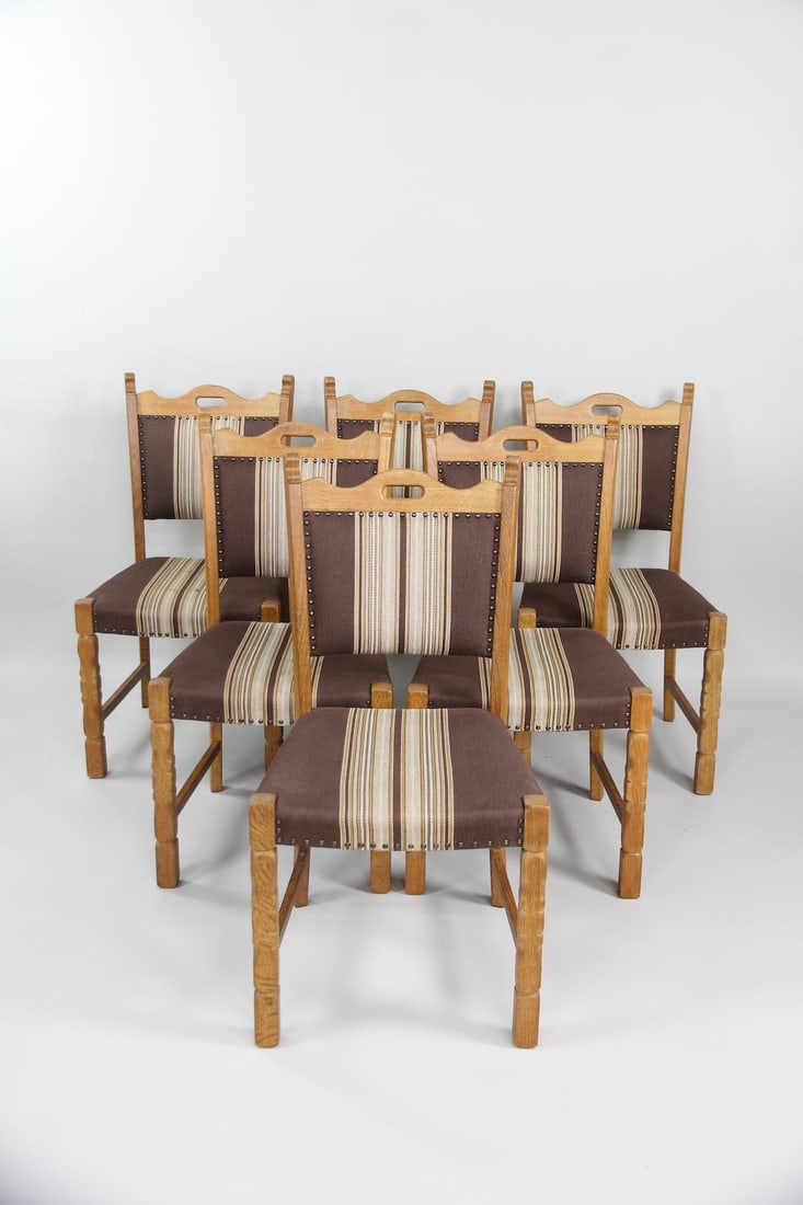Set of 6 Brutalist Oak Dining Chairs, Henning Kjaernulf (1 of 13)