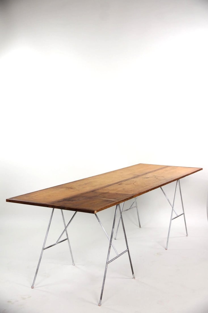 Industrial 8ft Wooden Work Farm Table on Rebar Sawhorses (1 of 8)