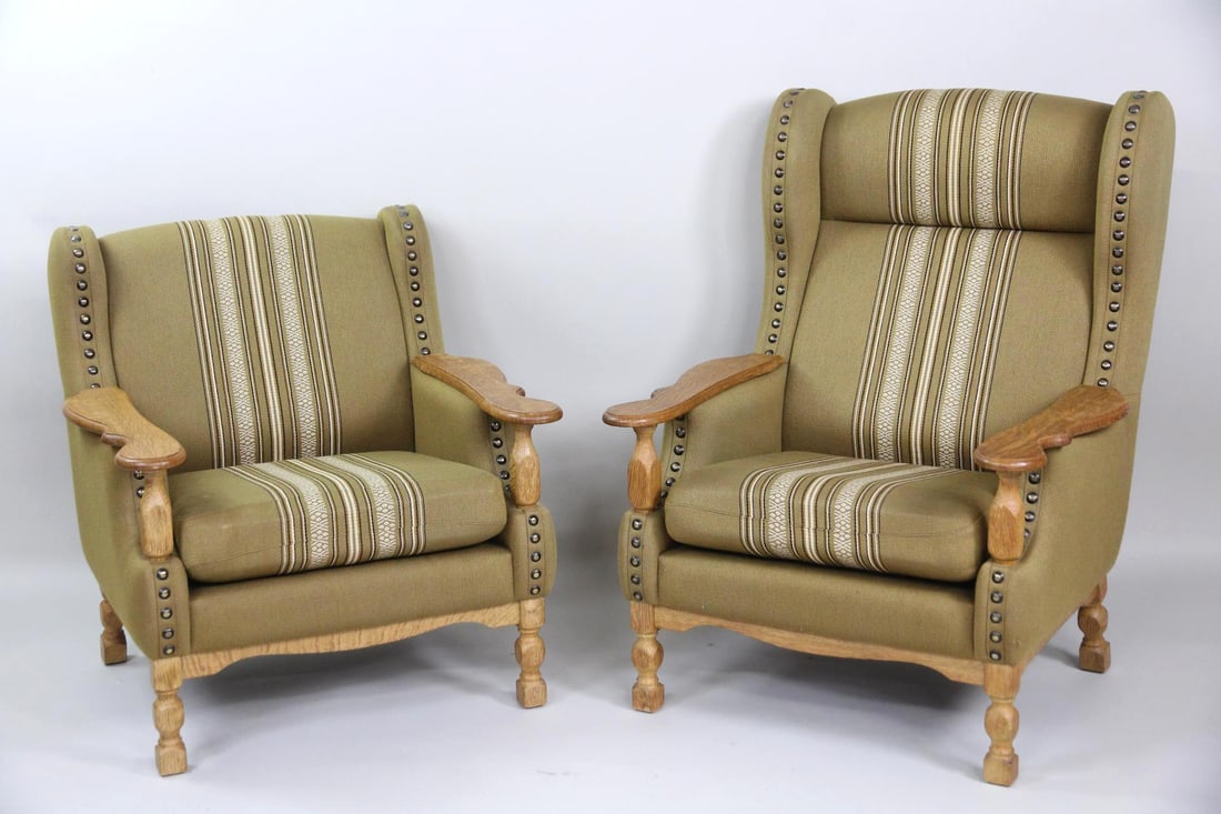 His and Hers Pair of Danish Oak Lounge Chairs, Henning Kjaernulf (1 of 16)