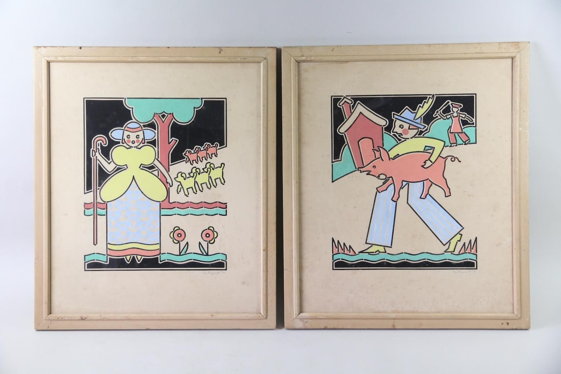 Pair of 1930s WPA Era Folk Tale Illustrations, Signed (1 of 16)