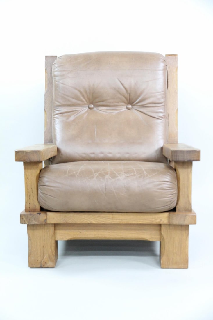 Brutalist Danish Modern Oak & Leather Lounge Chair (1 of 19)