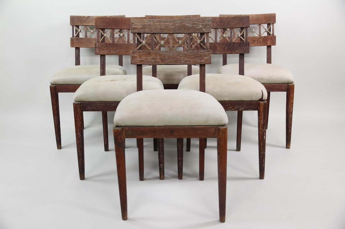 Set of 6 Cerused Oak Charles Dudouyt Dining Chairs (1 of 20)