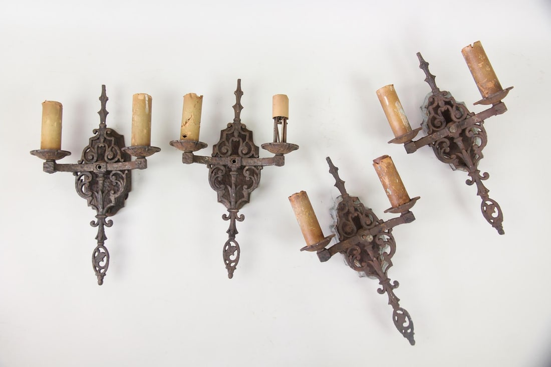 Set of 4 Spanish Revival Cast Iron Double Wall Sconces (1 of 9)
