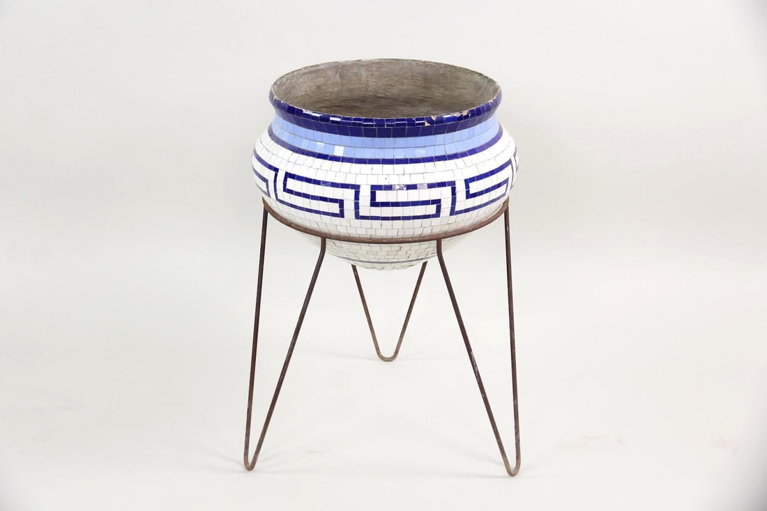 Mid-century Modern Mosaic Tile Planter on Stand (1 of 10)