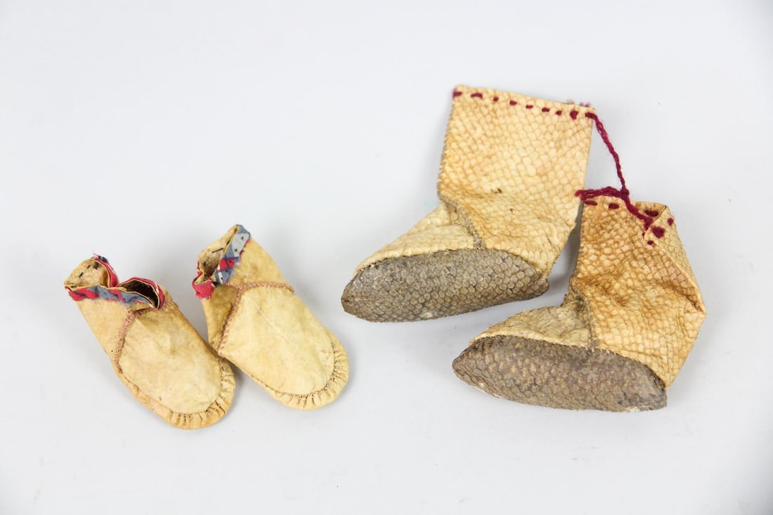 Two Pairs of Small Moccasins, Eskimo Fish Skin and Rawhide (1 of 12)